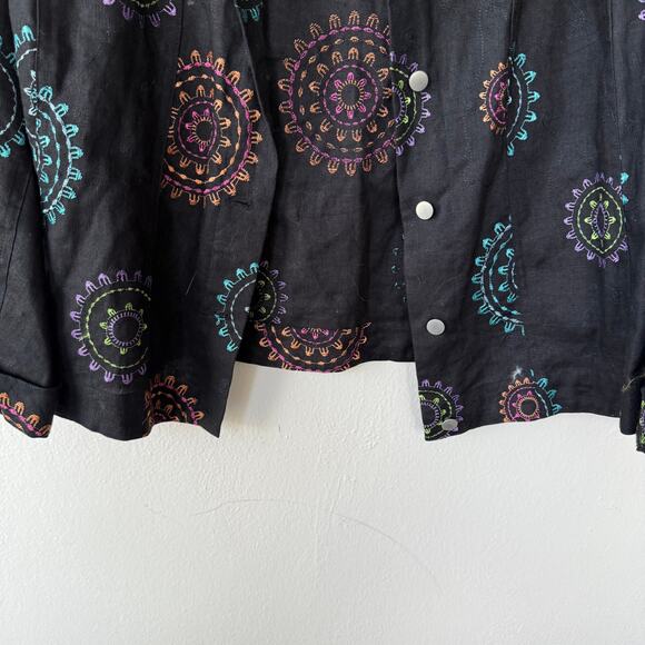 Alexandra Bartlett LINEN Black Embroidered Jacket size 2X - Picture 4 of 12